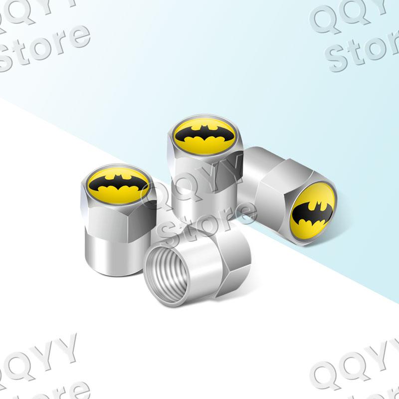 

4Pcs Comics Yellow Bat Car Tire Valve Stems Cap Knurling Style Aluminum Tire Waterproof Valve Cap car Universal accessories gift