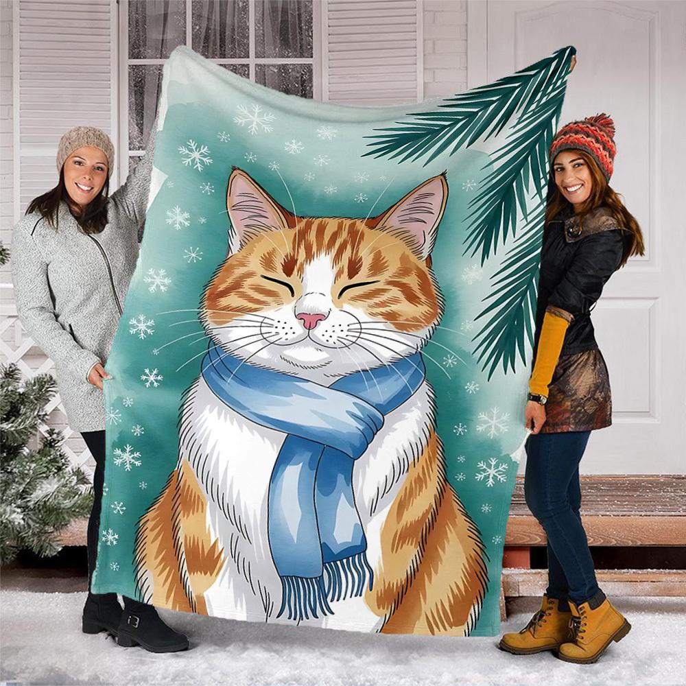 1pc Cat Scarf Winter Outdoor Flannel Blanket Soft All Season Polyester Throw , Perfect for Picnics & Travel , Picnic Accessory