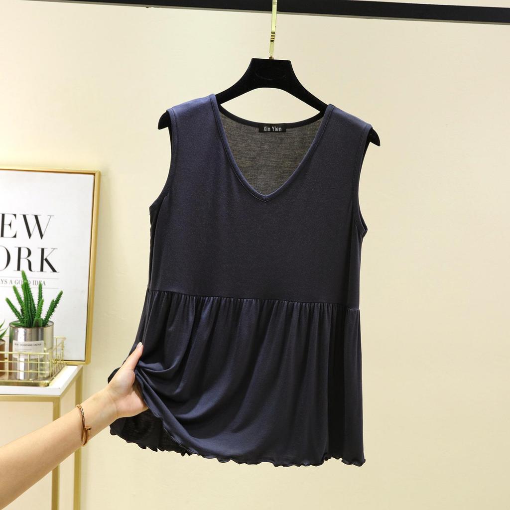 Women's Summer Modal V-Neck Tank Top - Plus Size Solid Color Slimming Undershirt