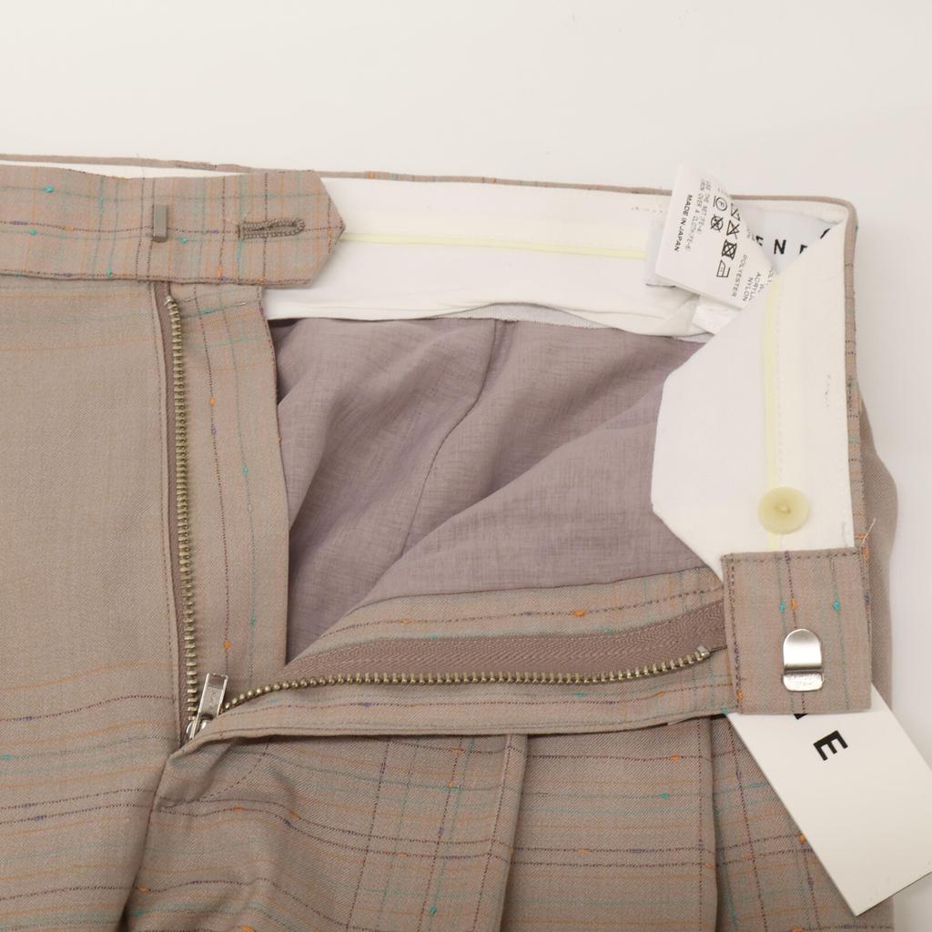 IRENE [Excellent Condition/25Stainless Steel] 27S88009 Knot Stitch Line Trousers Check Pattern Knot Stitch Line Trousers Bottoms 36 beigeUsed