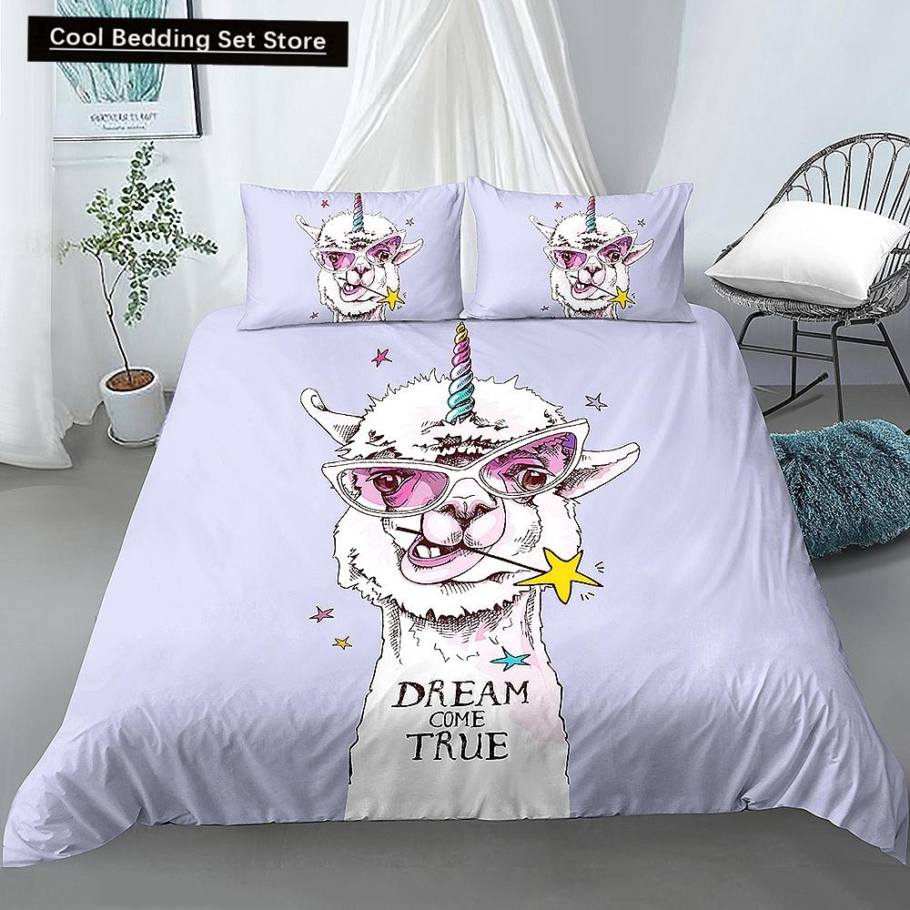 Alpaca Duvet Cover King Queen Size Kawaii Farm Animal Theme Bedding Set Kids Cartoon Llama Alpaca 2/3pcs Polyester Quilt Cover