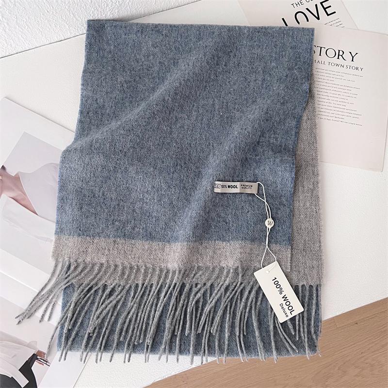 100% Wool Winter Scarf For Women Solid Color Cashmere Scarves Hijab Shawl Female 2-Color Pashmina Bandana Scarves Poncho Stole