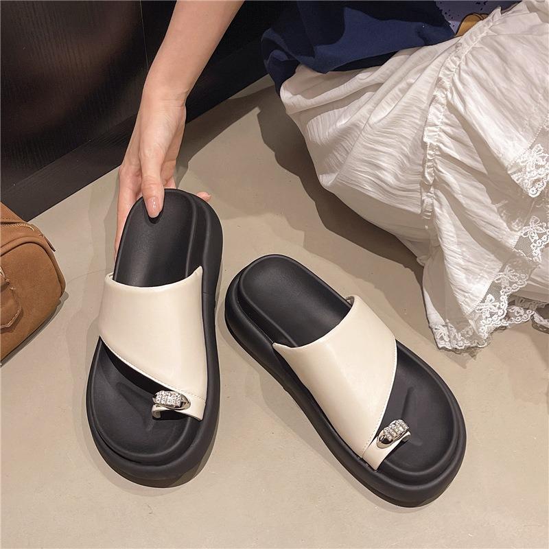 thick-soled metal-toed slippers women's shoes summer new vacation travel beach shoes wear cool slippers