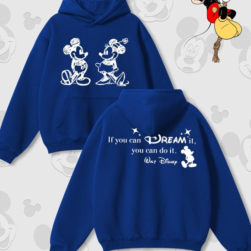 Disney Mickey and Minnie "Where Your Heart Wishes, Dreams Can Come True" Printed Hooded Sweater Men and Women Loose Winter Top