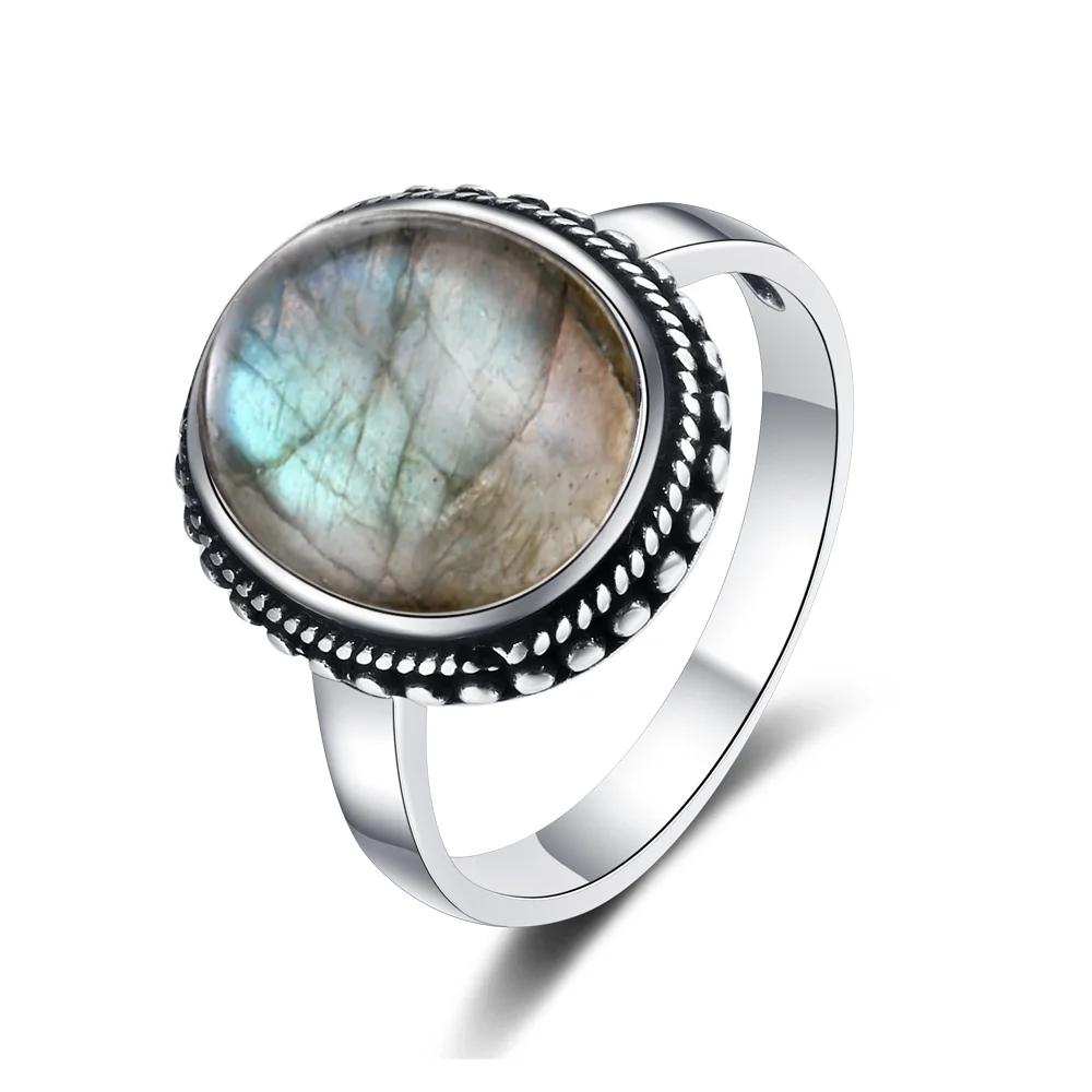 S Silver Natural Kyanite Ring Simple Style Fine  Anniversary Engagement Party Gift for Women Labradorite Ring