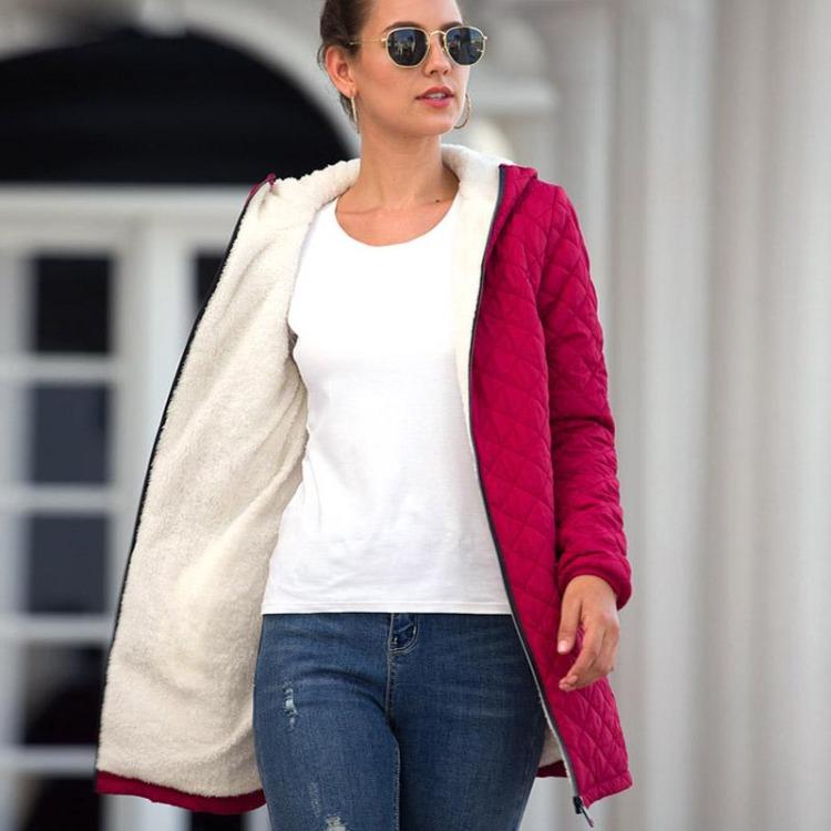 Autumn Winter Women Cotton Parkas Long Thick Jacket Red Velvet Lamb Hooded Outerwear Female Clothing