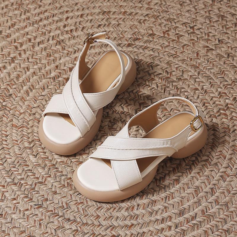 

2025 summer new cross-strap platform sandals retro with skirt one-word buckle outside wearing Roman sandals 35