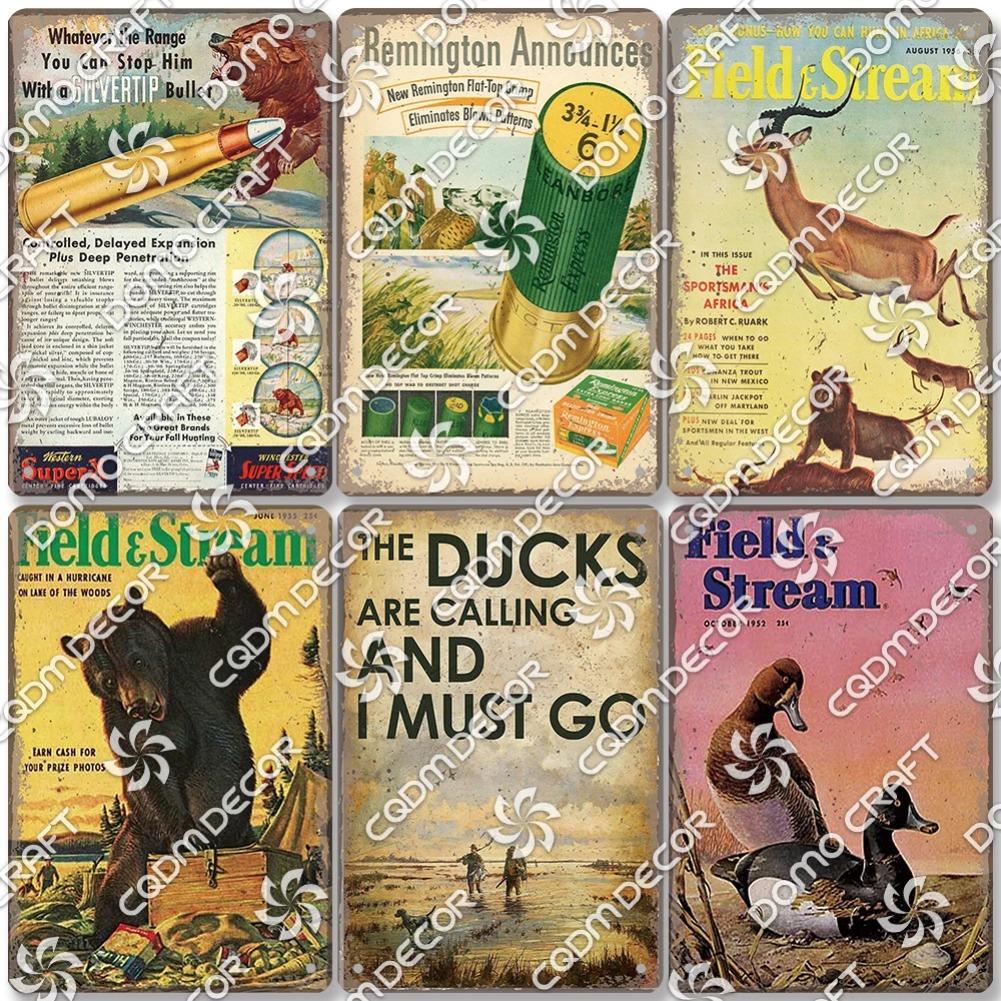Hunting Metal Tin Signs, Ranger Shotgun Shells Vintage Poster, Retro Duck Elk Bear Metal Plaque, Club Farmhouse Home Wall Decor