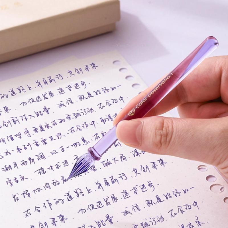 Mini Transparent Colored Glass Dip Pens Gift Box Set Colored Ink Hand Notebook Painting Sketch Line Drawing Pen Writing Supplies