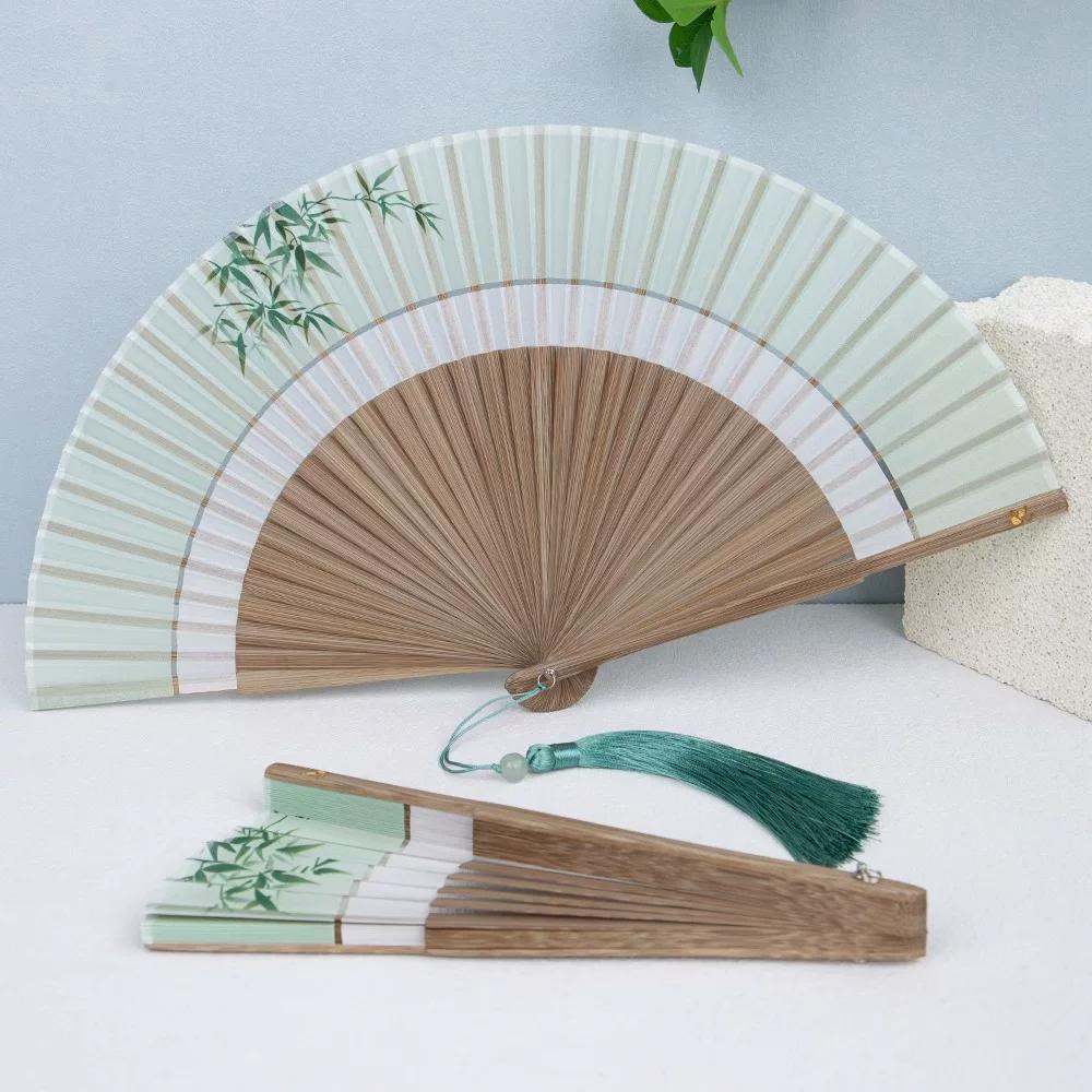 Chinese-Style Folding Fan, Creative Double-Section Fan, Hanfu Qipao Dance Fan, Women's Portable Folding Ancient-Style Small Fan