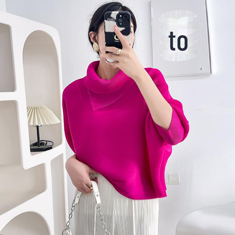 Miyake Damen Plissee Fledermausärmel Oberteil - Lockere Passform, Lange Ärmel, Einfarbig, Ideal für Frühling und Herbst