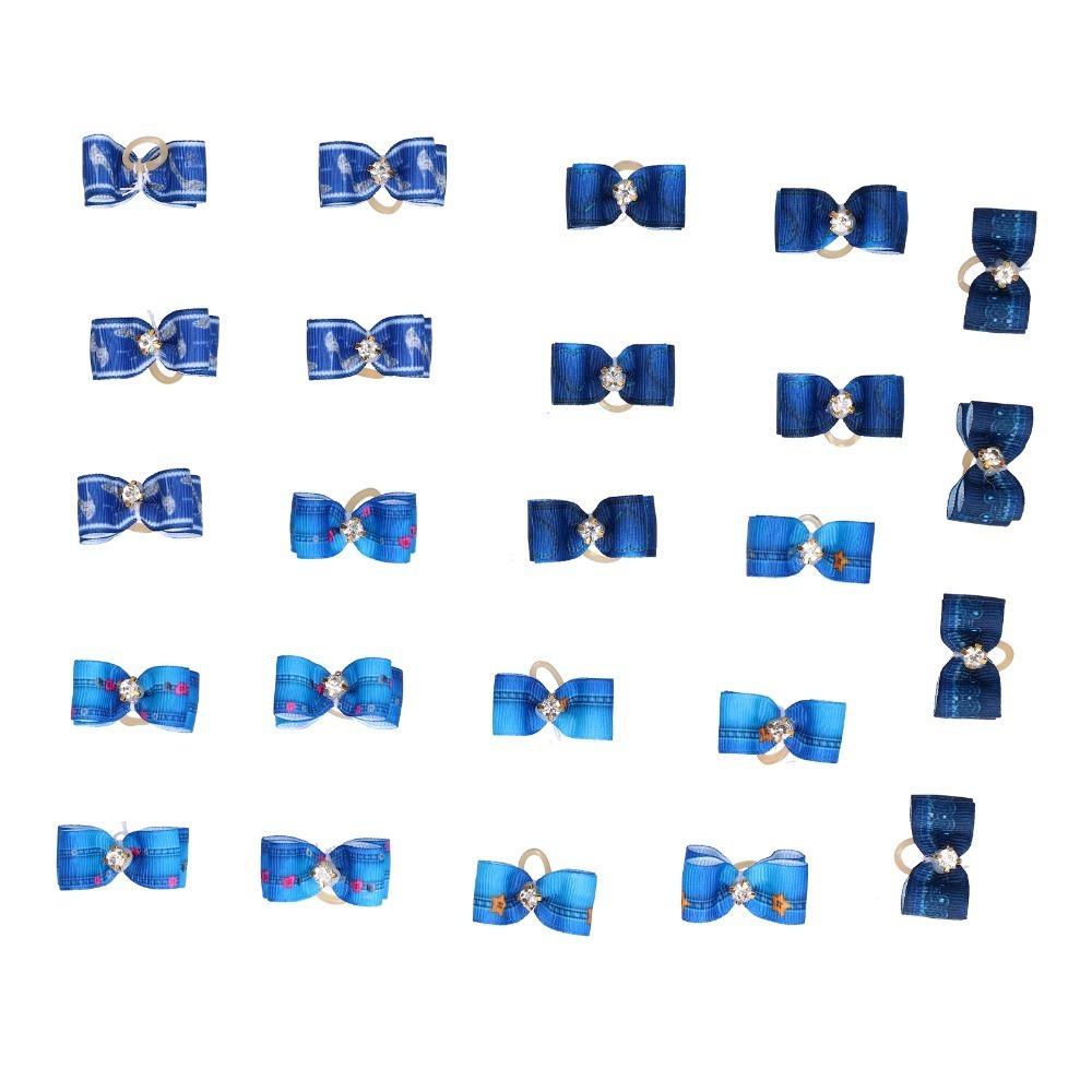 24 Pieces Elastic Band Pet Hair Tie Denim Fabric Denim Hair Band Pet Rubber Band  Photo Styling Bow Hair Clip