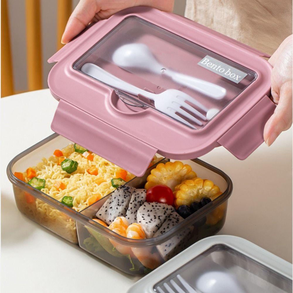 

Square Divided Bento Box Plastic Food Container New Lunch Box pink-2 grids