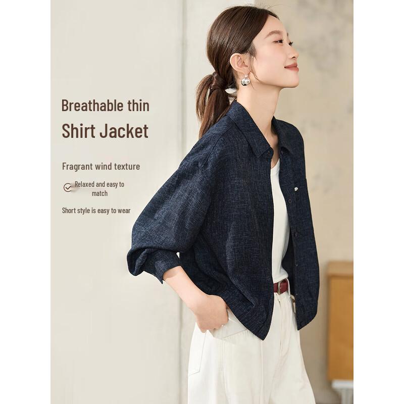 

Paper-Feel Wrinkled Cotton Casual Shirt Jacket L