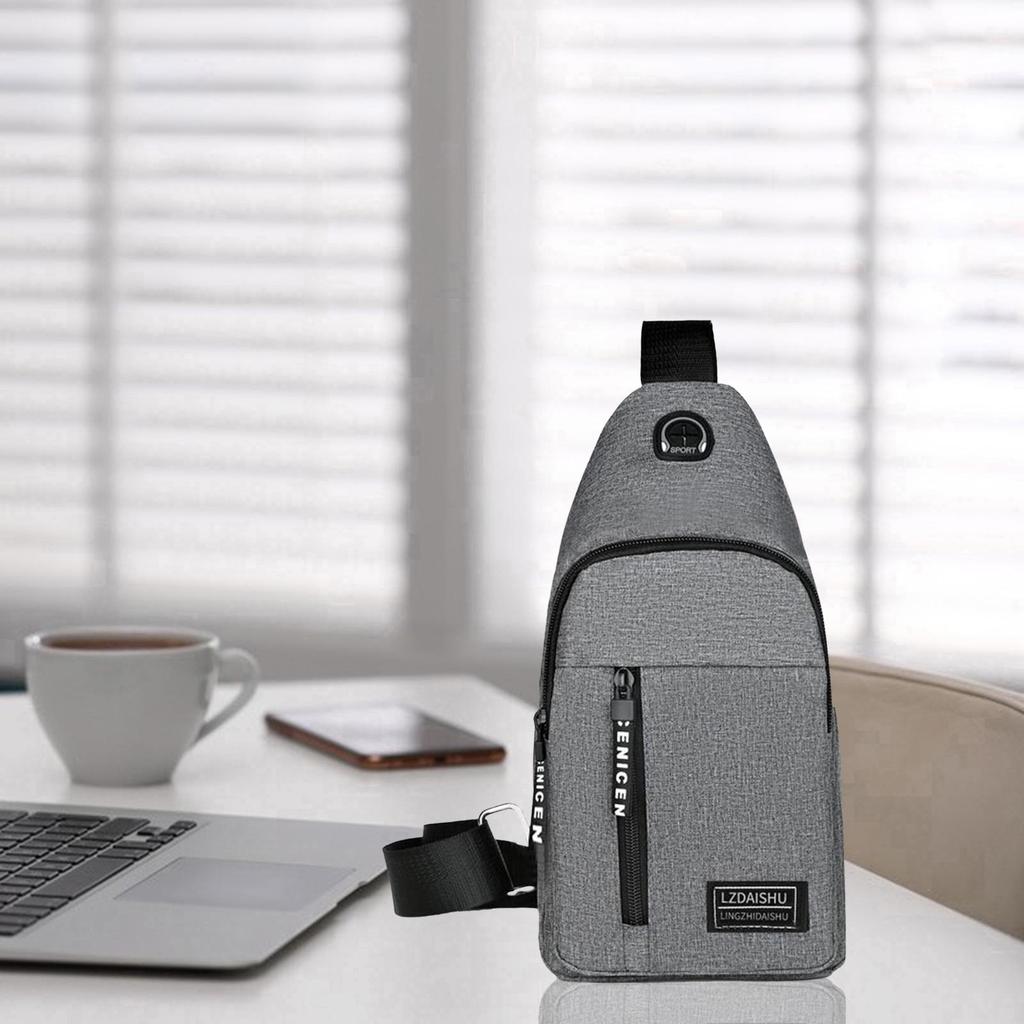 Mens Chest Bag Pack Sport Waterproof Casual Daypack with Earphones Cable Hole Shoulder for