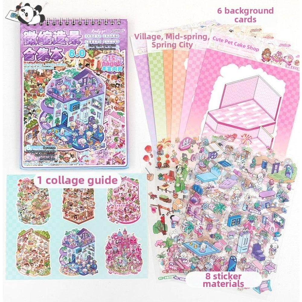 Visual Stacking DIY Landscape Sticker Book PET 3D Pocket Cabin Scene Stickers  Kids
