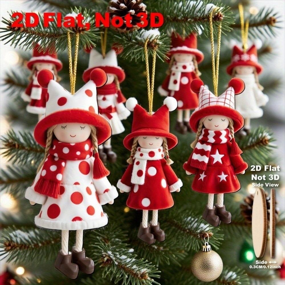 16/32pcs Wooden 2D Girl Doll Pendants 10cm Party Pendants New Xmas Tree Charm  Holiday Decor