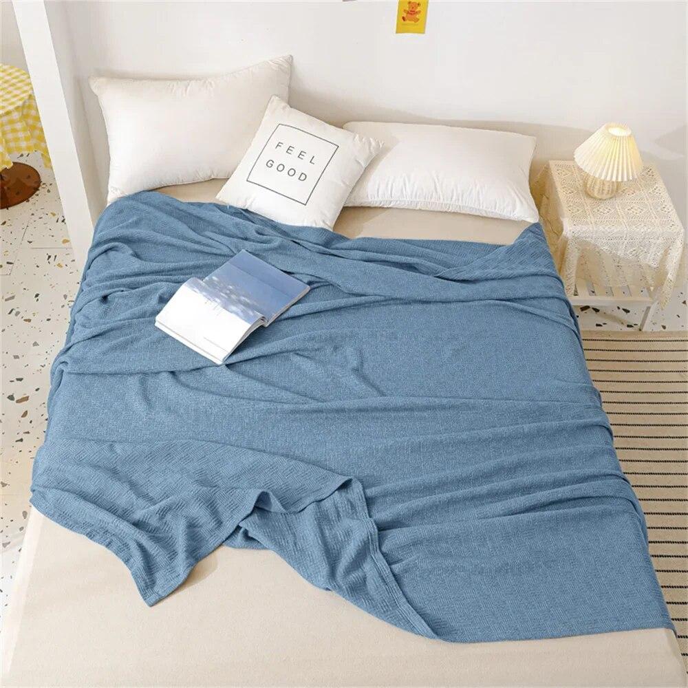 Soft Cozy 100% Cotton Throw Blanket Wide 100cm/150cm/180cm/200cm Plain Knitted Sofa Bed Cover Bedspreads Home Decor Thin Blanket