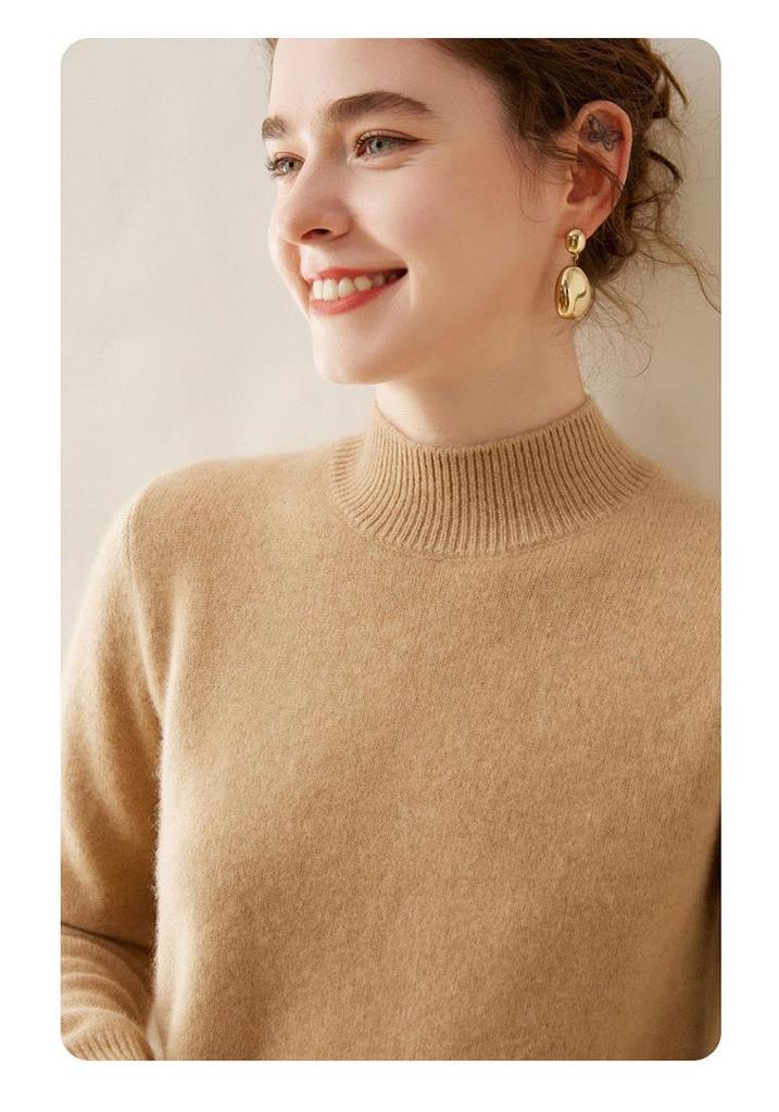 Women's Slim-Fit Half-High Neck Warm Cashmere Knitted Sweater Pullover - Versatile Autumn/Winter Wear