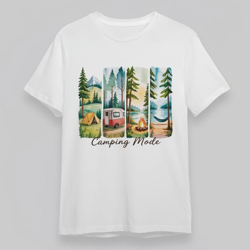 

Women s Plus Size Soft Classic T-Shirt Camping Mode Camping Scenes Collage Tee 2XL