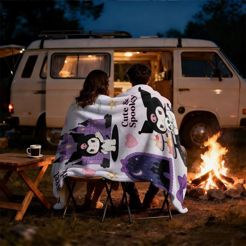 Cute & Spooky Kuromi Throw Flannel Fleece Blanket Soft Warm Fluffy Cute Sofa Bed Cover Office Nap Shawl Lightweight Blanket Gift