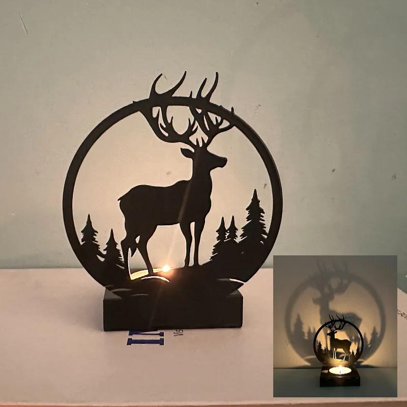 Creative Ornaments A Deer Has Your Candlestick Metal Black Wrought Iron Elk Christmas Luminous Decoration Crafts Home Decor