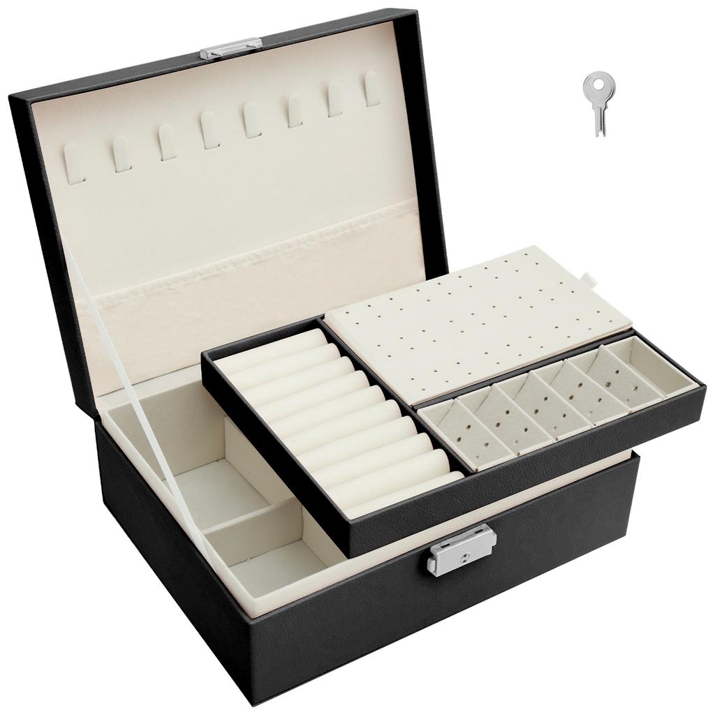 Large Jewelry Storage Box 2 Layers Jewelry Storage Boxes With Lock For Jewelry Necklace Earring Bracelet Leather Jewelry Boxes