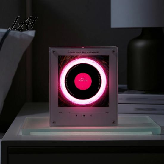 Acrylic Magnetic Music Box Refrigerator Player NFC Enabled Vinyl Record Fridge Magnet Metal Surface Magnet with LED Light Decoration for