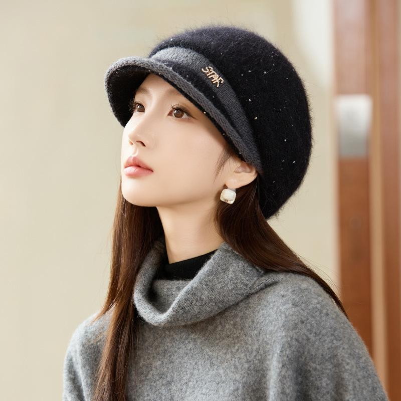 Autumn and Winter Hat Women's Sequined Warm Equestrian Hat Fashion Casual Basin Hat Cold Protection Ear Hat
