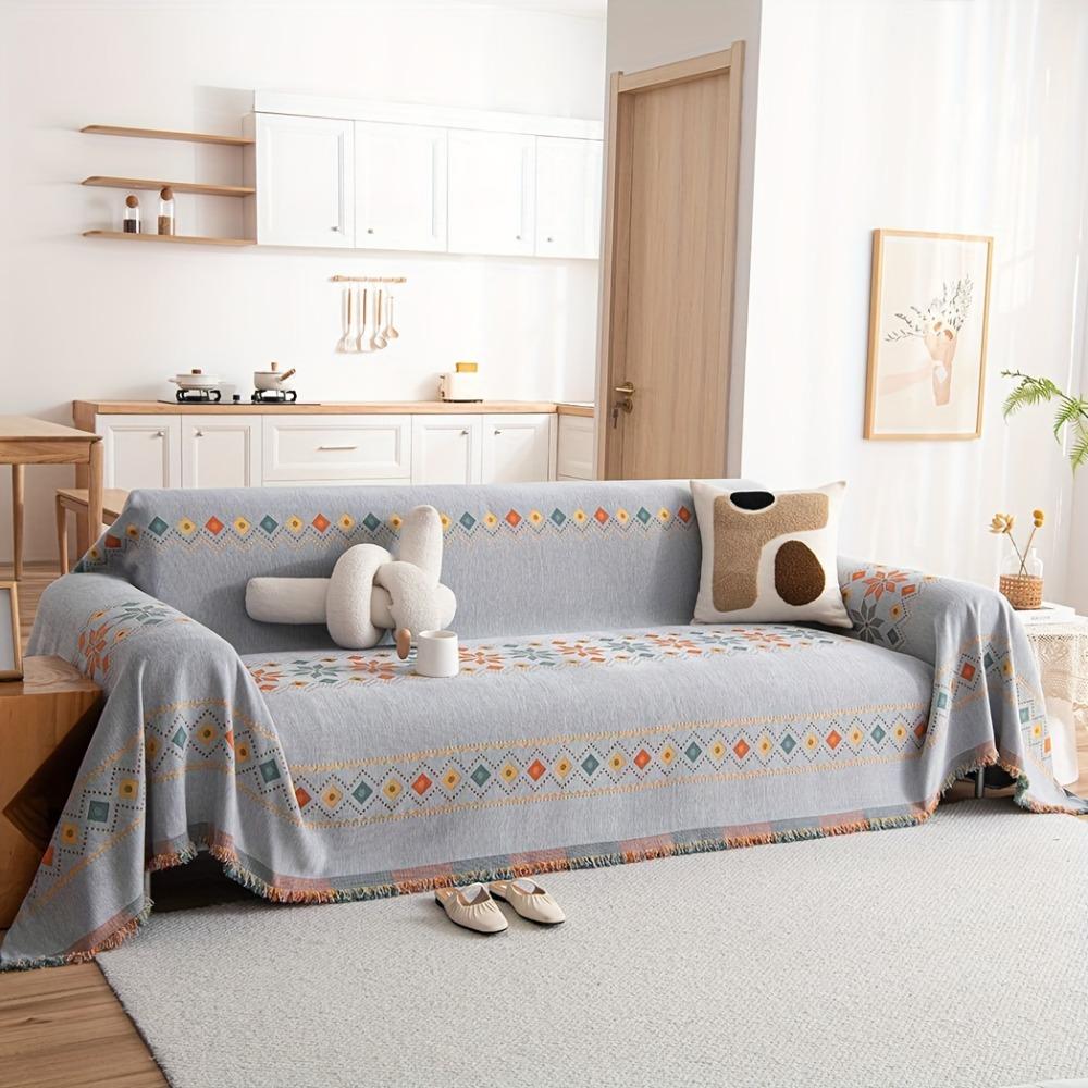 Capa de sofá universal de quatro estações, capa de sofá boho antiderrapante, capa protetora de almofada de sofá para decoração de casa, funda sofá