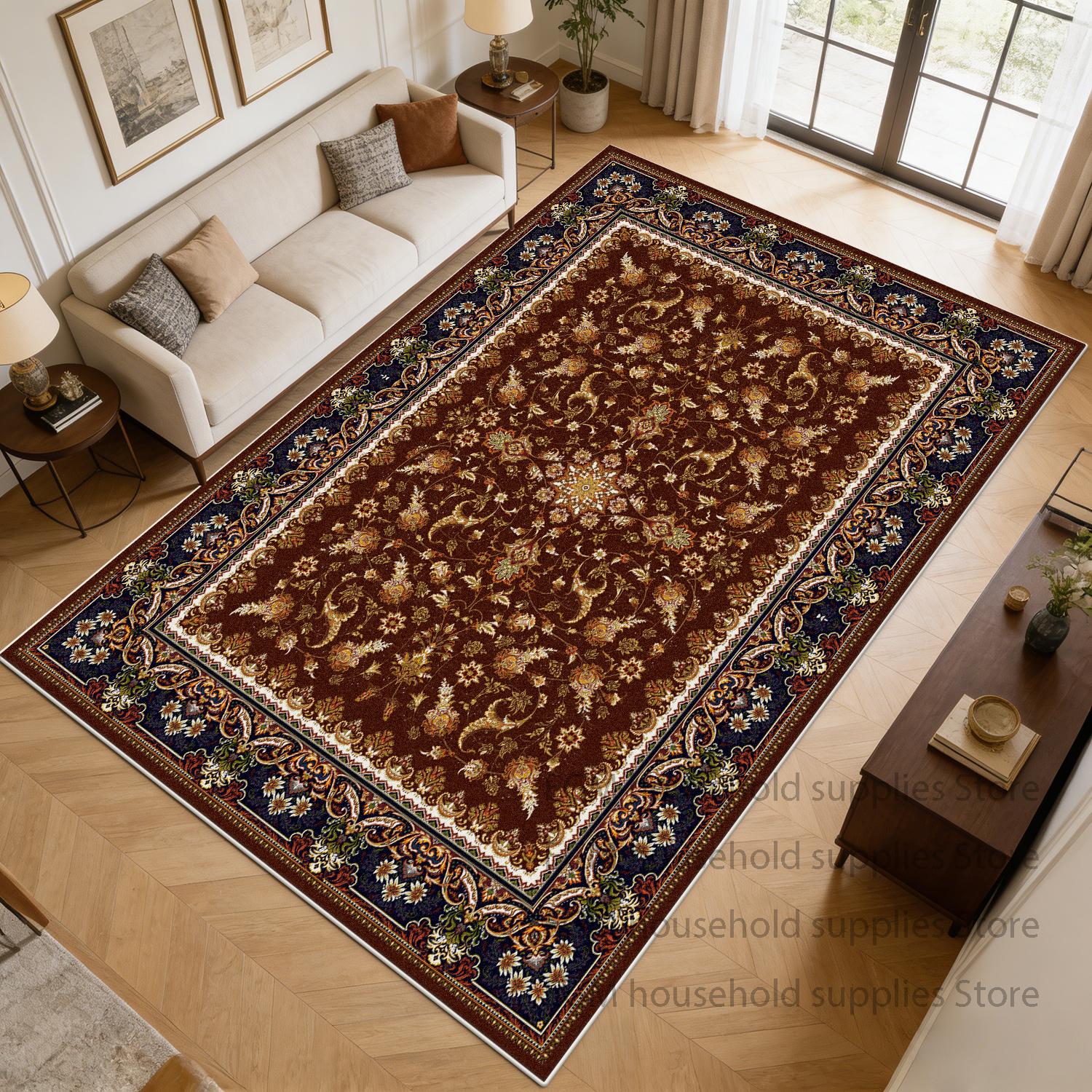 

American Style Carpets Retro Living Room Decoration Light Luxury Rugs Bedroom Decor Lounge Non-slip Study Floor Mats Washable 60x90cm