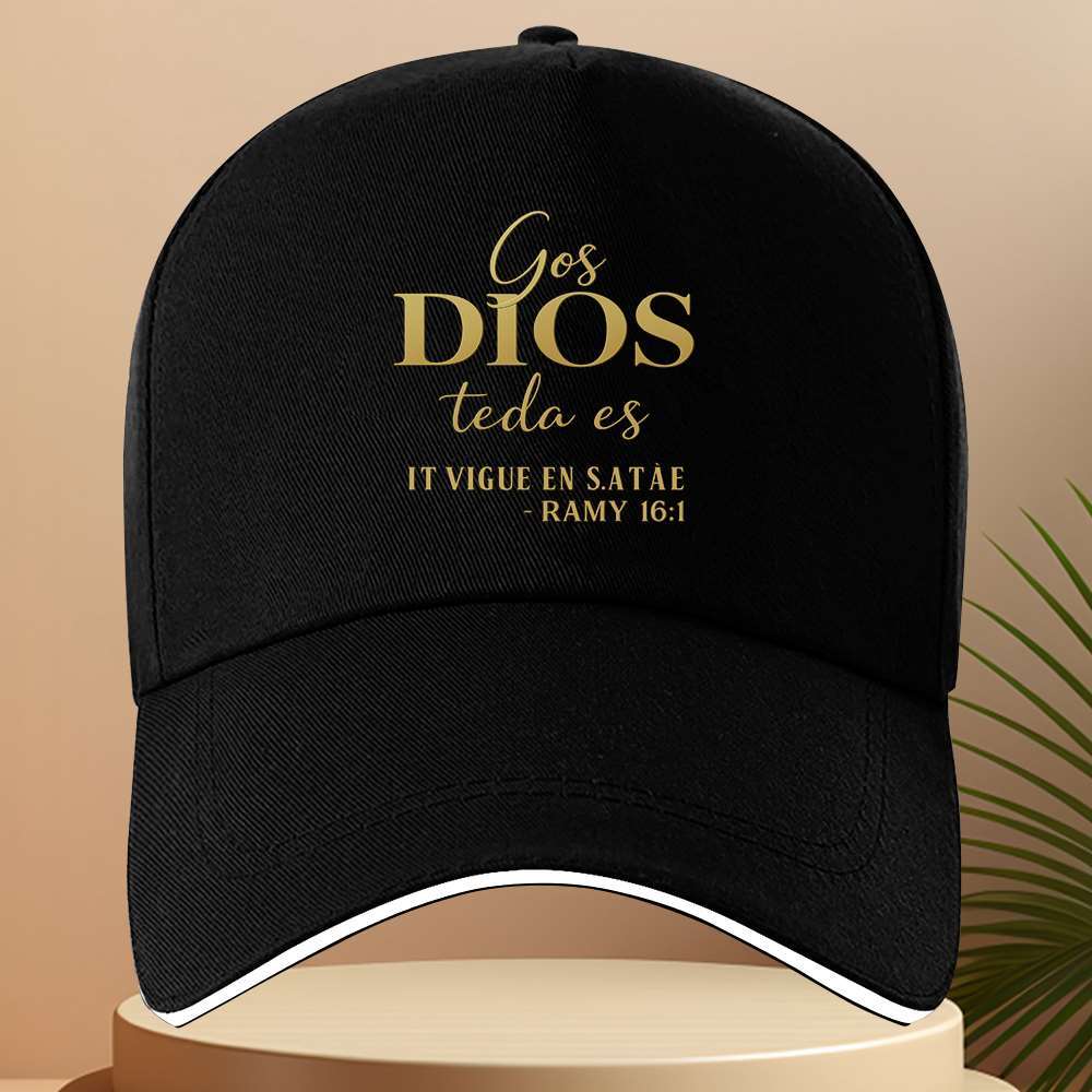 1 adjustable black baseball cap with gold God Bless You and Spanish Bible Lightweight Unisex Outdoor All Season Wear Spo