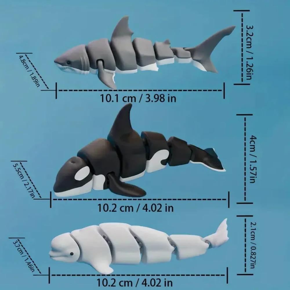 3D Printed Small Animal Joint Flexible Simulation Shark, Killer Whale Ornament Home Decoration Perfect Gift for Friends Family