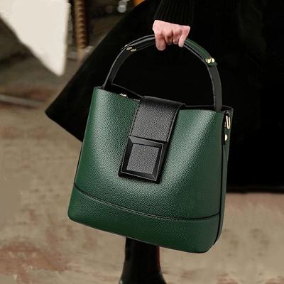 1Pc Small Elegant Solid Color Bucket Bag with Adjustable Shoulder Strap Versatile Crossbody Handbag for Women Lightweight with Zipper Closure