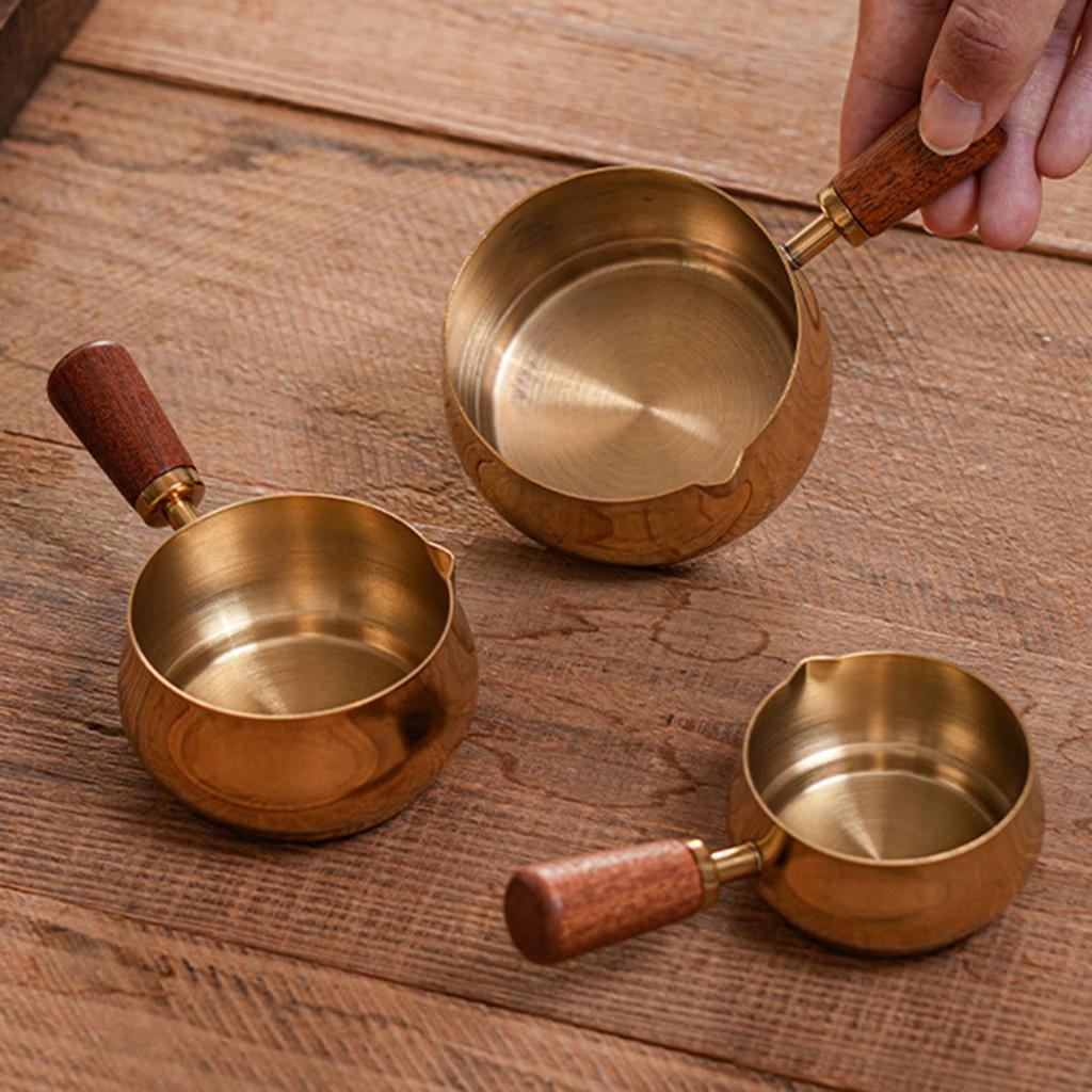 Stainless Steel Measuring Cups With Wooden Handle Condiment Serving Cups Ideal For Espresso And Sauce Pouring