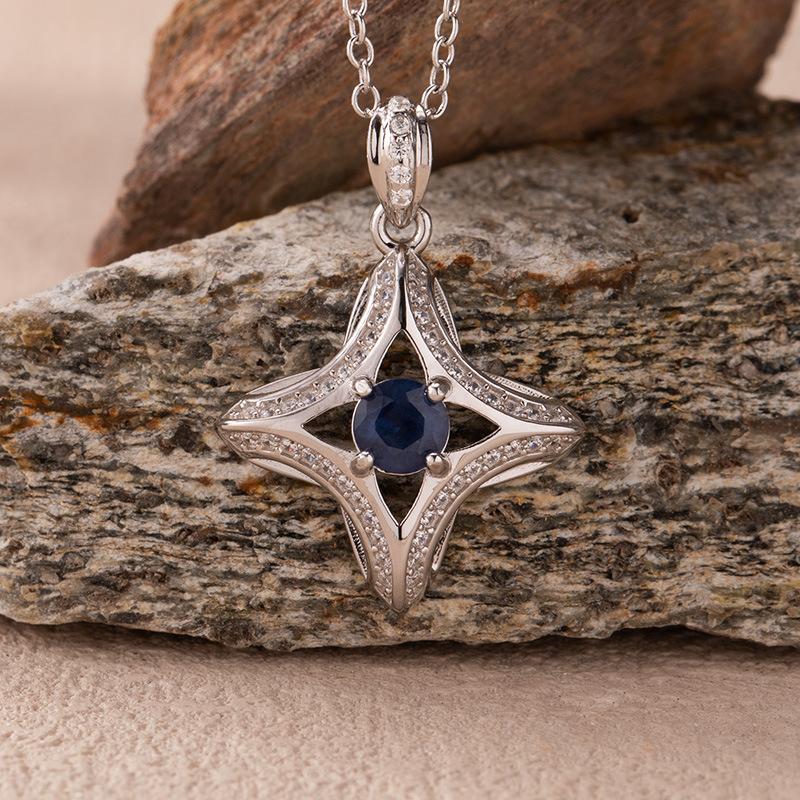Natural Sapphire Diopside Topaz Aquamarine Colored Treasure Necklace Women'S S925 Silver Star Pendant