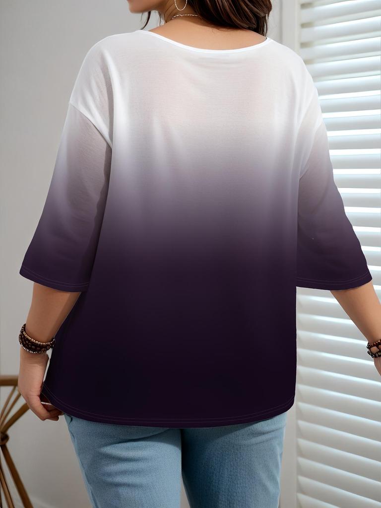2025 New Gradient Color Women's Casual Round Neck T-shirt - European & American Fashion