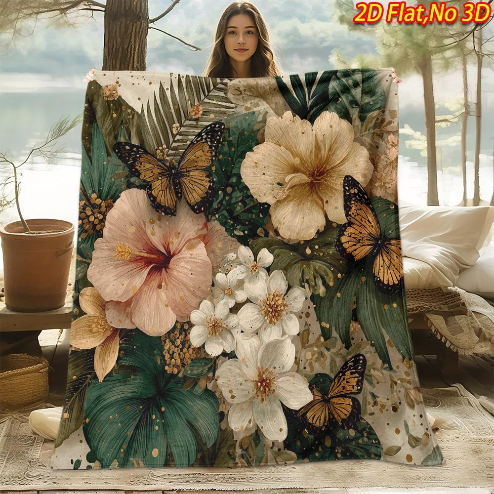 1pc 1pcs Floral Butterfly Print Throw Blanket Suitable for All Seasons, Soft Flannel Bedspread with Colors, Machine Washable Bedspread for Couch,, Bed