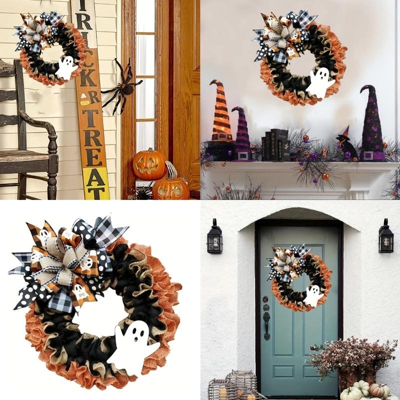 Eerie Halloween Wall Wreath Haunting Halloween Specters Wreath Eerie Handmade Decoration for Ghoulish Parties