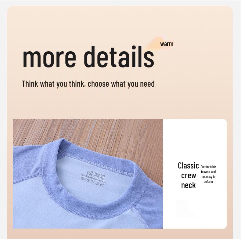 Cozy Kids' Patchwork Thermal Set: Antibacterial Boys' & Girls' Underwear and Pajamas for Autumn & Winter