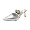 Fashion High Heel Slippers Summer New Sharp Head Shallow Mouth Metal Buckle Set Foot Anti-slip Wear-resistant Heel Shoes