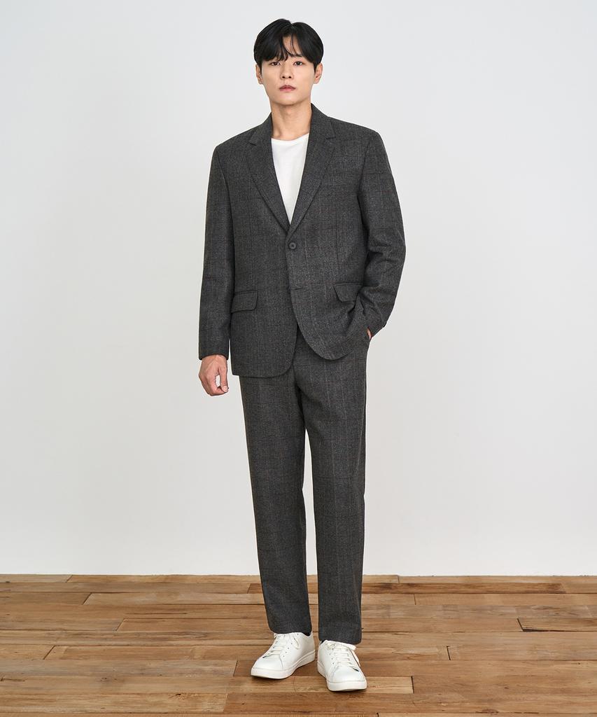 Prairie (Set) Wool Herringbone Check Blazer Setup (Charcoal)