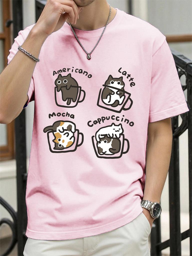 Cat Coffee Art Letter Printing TShirts Womens Cotton Summer Tops Soft Loose ONeck Short Sleeve T Shirts Casual Womans Clothes