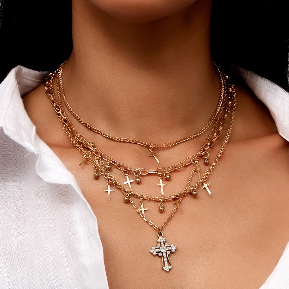 Fashion Gothic Cross Pendants Choker Necklaces for Women Multilayer Chains Necklace Punk Jewelry Gifts