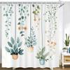 1Pc Bohemian Style Hanging Botanical Watercolor Shower Curtain - Polyester Fabric, Machine Washable, Suitable For Bathroom