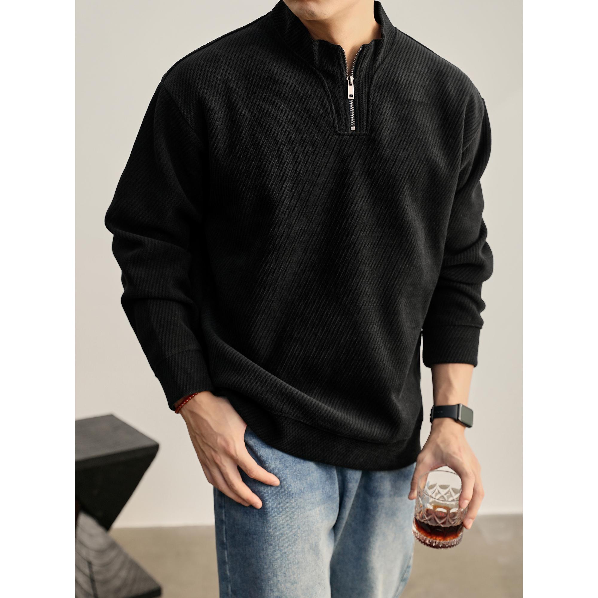 

Heavyweight Twill Stand Collar Men s Half-Zip Hoodie - Autumn/Winter Solid Color Long Sleeve Top XL 60—70kg