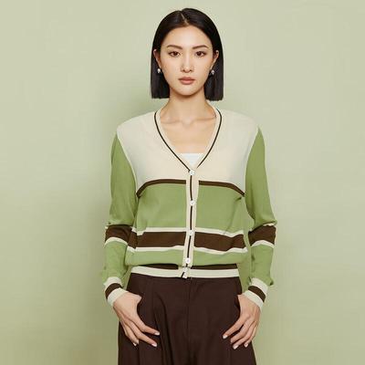 Tato Women's V-Neck Contrast Stripe Knitted Cardigan
