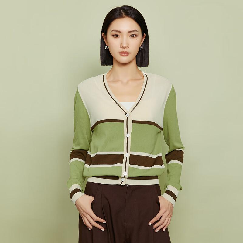 Tato Women's V-Neck Contrast Stripe Knitted Cardigan