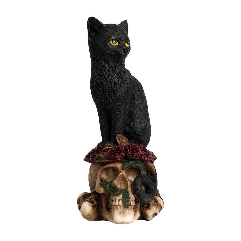Witchcraft Cat, Mystery Cat Sitting On A Skeleton, Poisonous Rose  Statue 3D Cat Skeleton Decoration