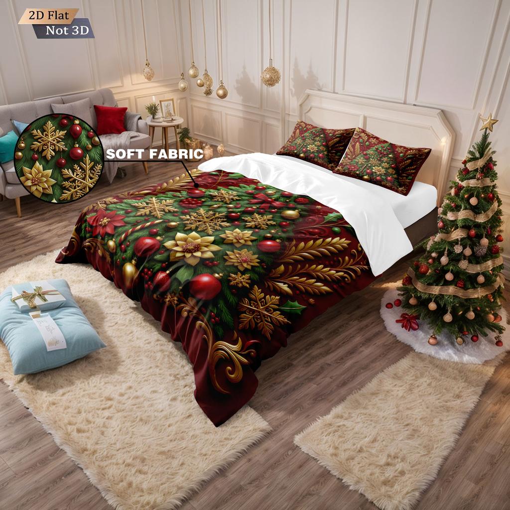 3pcs Colorful Christmas Tree Print Coreless Duvet Set Multi Size Bedroom Dormitory Bedding Decoration, Machine Wash Design